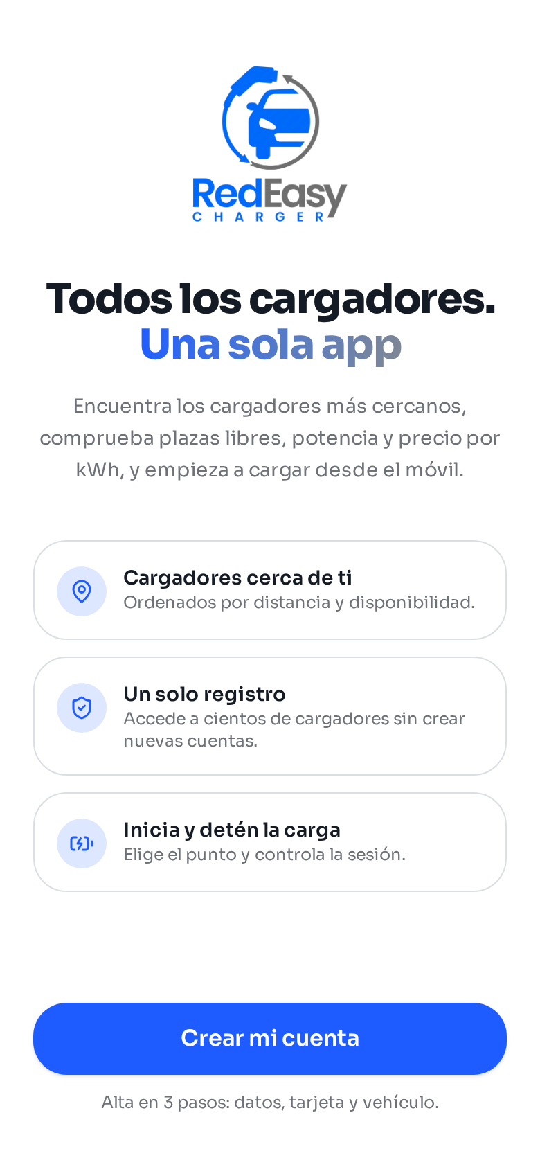 Pantalla de inicio de la app